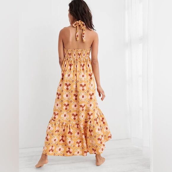 Aerie High Low Halter Maxi Sundress Yellow Size Large NWT - Picture 2 of 10